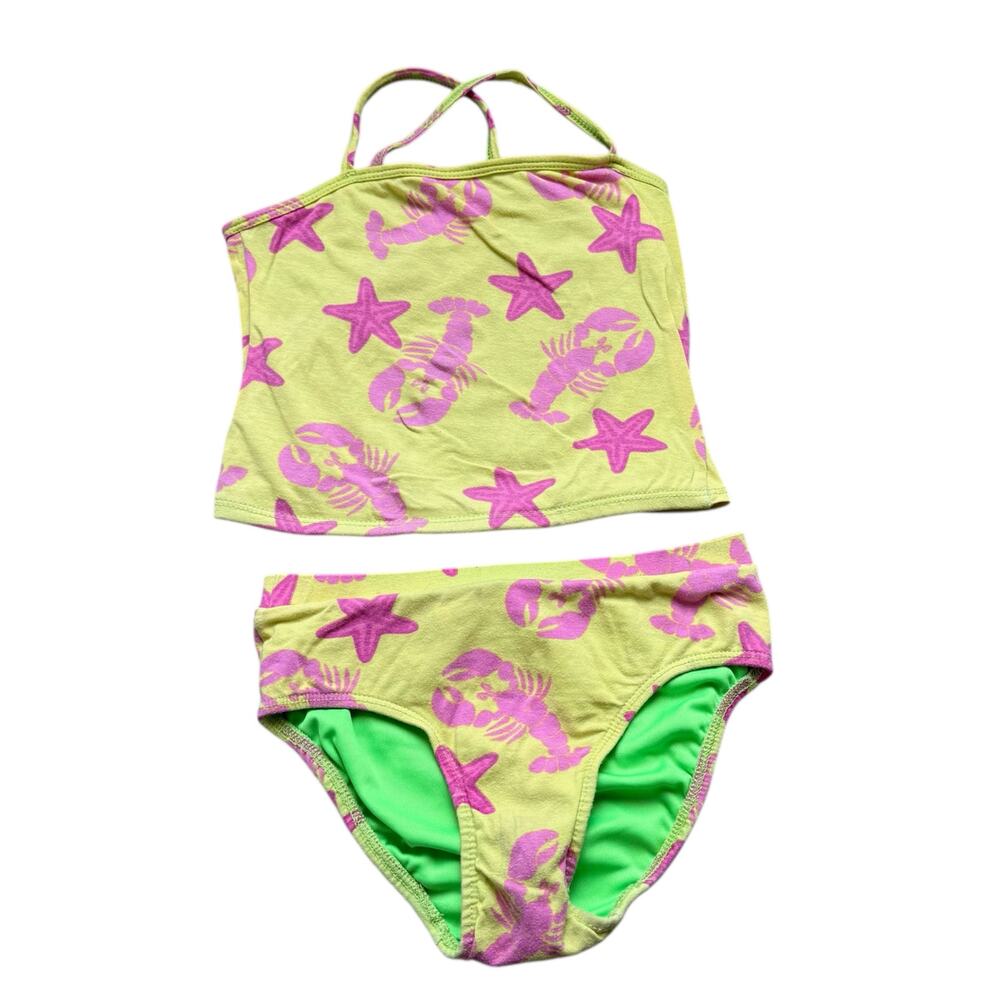 Girls 6X Corky's Kids Yellow Pink Green Starfish Lobster Tankini Lined Swimsuit